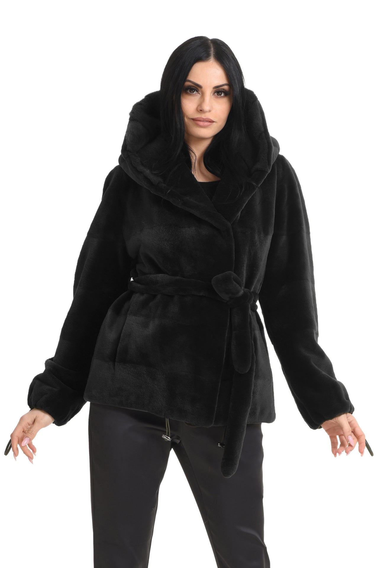 Coffee Mahogany Mink Jacket with Hood