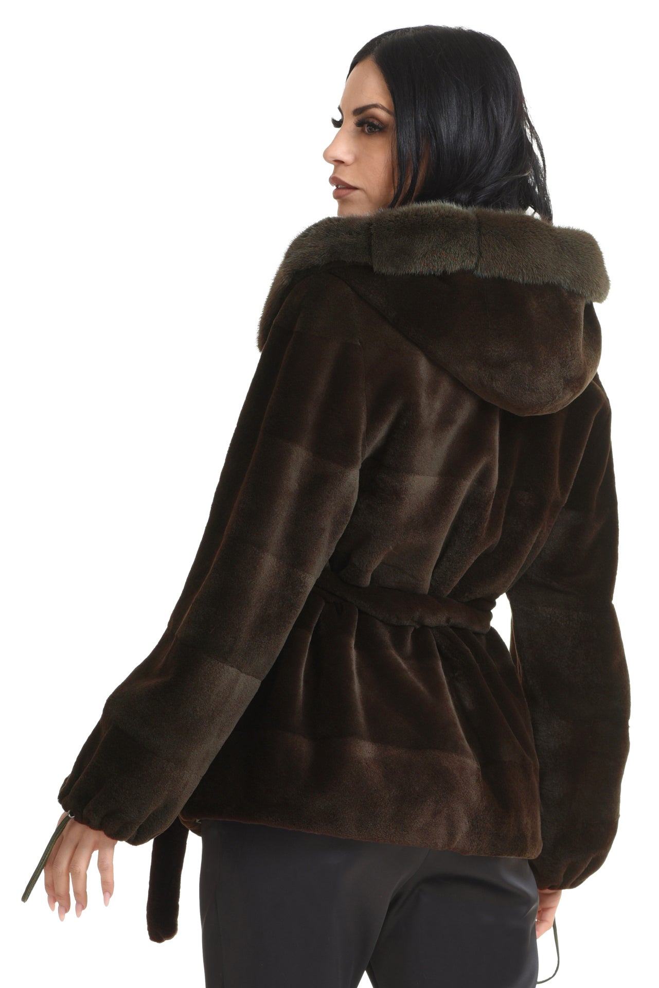 Coffee Mahogany Mink Jacket with Hood