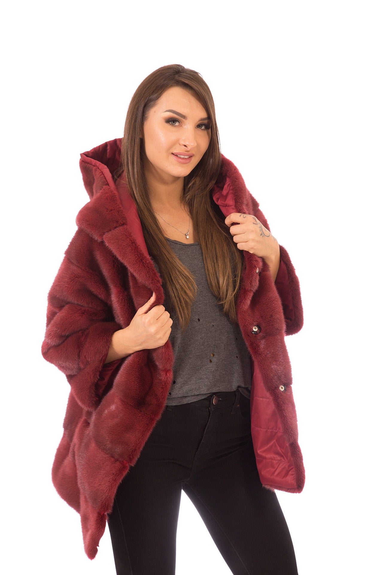 Mink Fur Jacket Reversible Purple Red