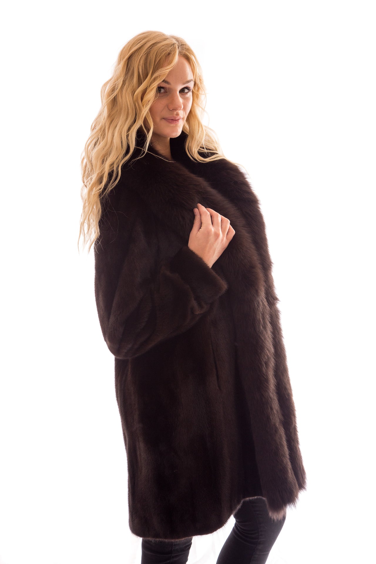Mahogany Mink 3/4 Coat with Fox Tuxedo – Vollbracht Furs