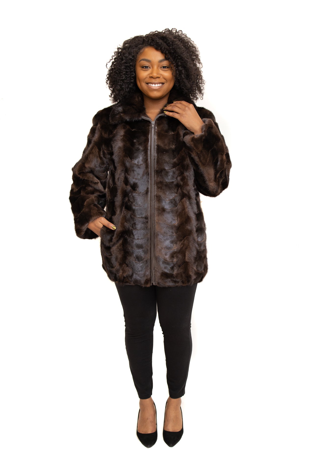 Ranch Mink Paw Zipper Jacket with Full Skin Mink Collar Available in Akron at Summit Mall and ETON Chagrin Boulevard