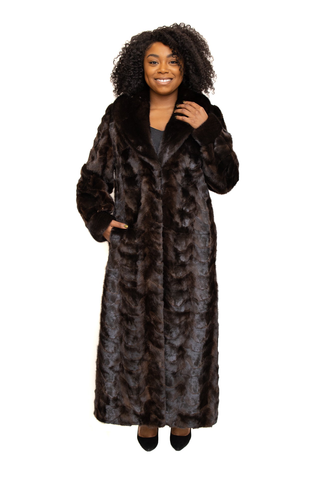 Natural Ranch Black Mink Fur Paw Coat with Full Skin Collar and Cuffs at Cleveland and Akron