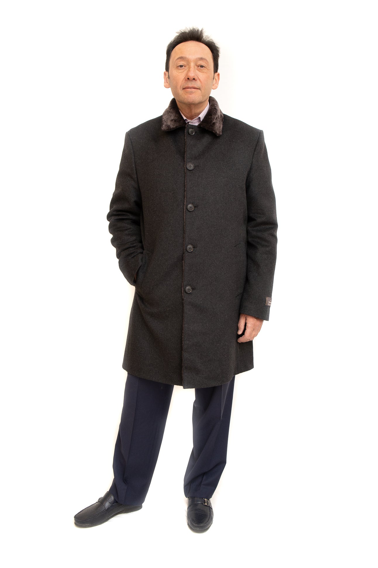 cashmere wool coat with fur collar at vollbracht furs in cleveland, ohio