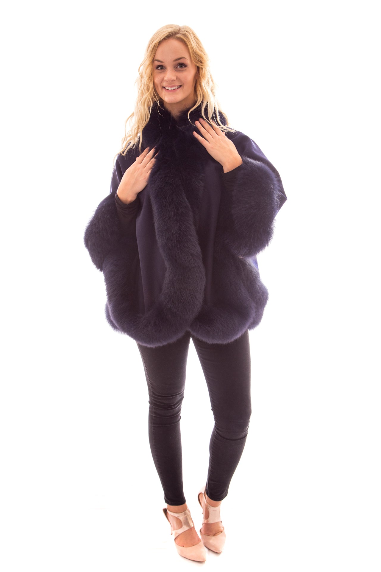 wool cashmere fox fur cape