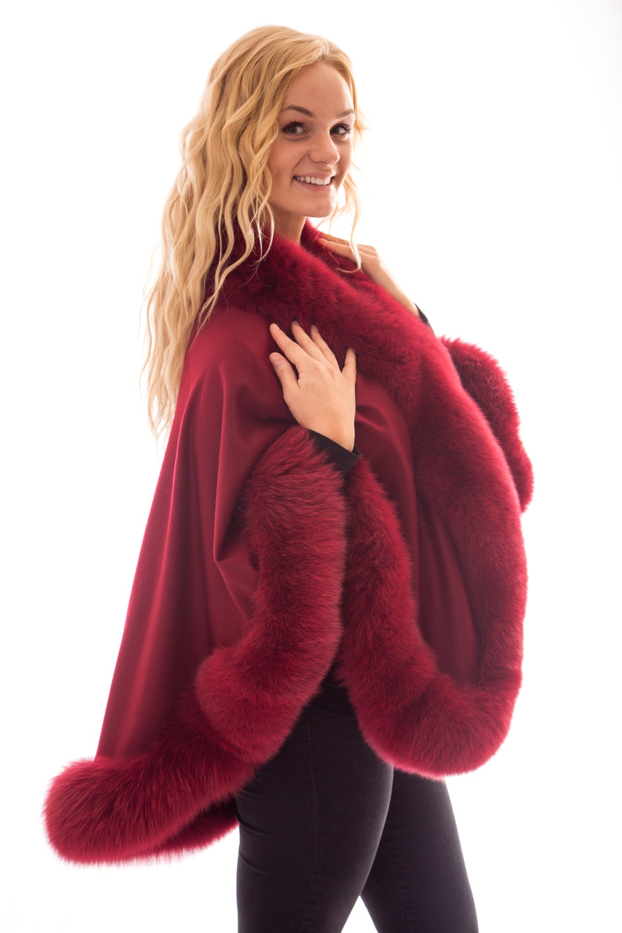 wool cashmere fox fur cape