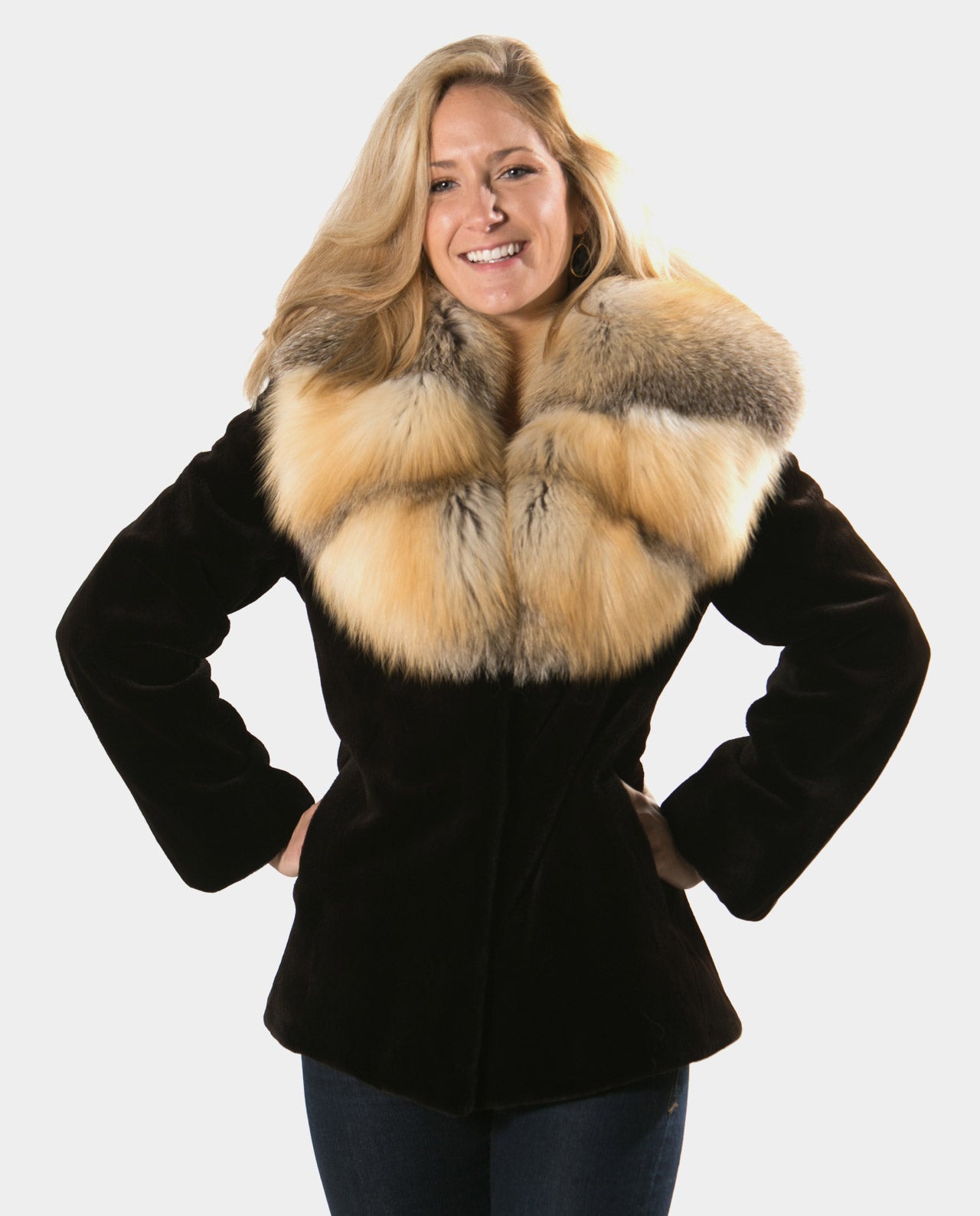 Sheared Mink Fur Jacket with Golden Island Fox Collar Available Cleveland ETON Chagrin & Akron Summit Mall